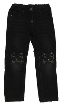 Antracitové džegíny s kočkami 