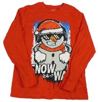 Červené pyžamové triko se sněhulákem Next