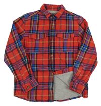 Červeno-barevná kostkovaná podšitá flanelová košile Next