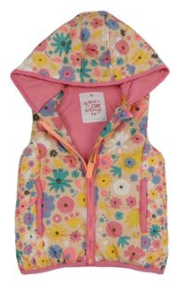 Růžovo-barevná květovaná šusťáková zateplená vesta s kapucí Tu