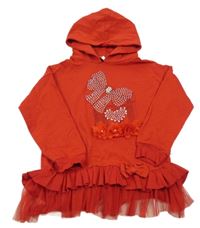 Červená lehká mikina s tylem a mašlí z kamínků 