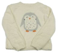 Smetanový chlupatý svetr s tučňákem sfera