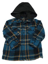 Petrolejovo-černá kostkovaná flanelová košile s kapucí Matalan