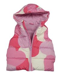 Růžovo-bílá šusťáková zateplená vesta s kapucí Dunnes 
