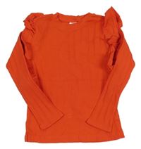 Červené žebrované triko s volánky hema