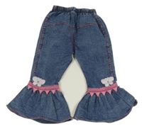 Modré melírované flare džegíny s nášivkou 