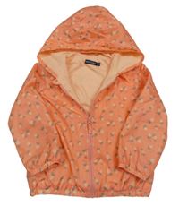 Oranžová šusťáková jarní bunda s jahodami a kapucí 
