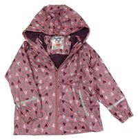 Starorůžová nepromokavá jarní bunda se srdíčky a kapucí Lupilu