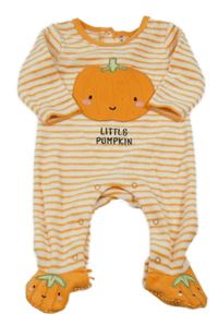 Bílo-oranžový pruhovaný sametový overal s dýní 