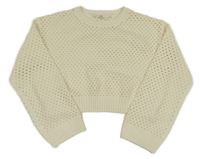 Smetanový perforovaný crop svetr H&M