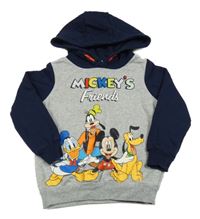 Šedo-tmavomodrá mikina s Mickeym a kamarády a kapucí Tu
