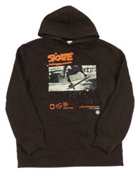 Hnědá mikina s potiskem a kapucí C&A