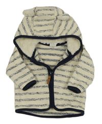 Smetanovo-tmavomodrá pruhovaná pletená propínací mikina s kapucí H&M