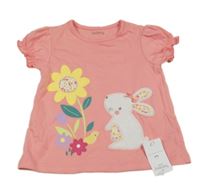 Nové - růžové tričko s květinou a králíkem Nutmeg