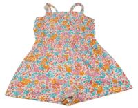 Růžovo-bílo-modrý květovaný lehký kraťasový overal Primark