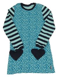 Modré vzorované teplákové šaty s pruhovanými rukávy jakoo