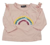 Světlerůžové triko s duhou z flitrů 