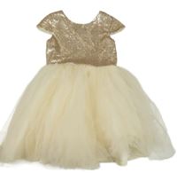 Nové - smetanovo-zlaté tylové slavnostní šaty s flitry 