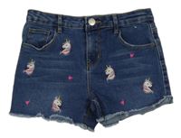 Tmavomodré riflové kraťasy s jednorožci Denim Co.