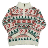 Bílo-zeleno-červený vzorovaný vánoční svetr Primark