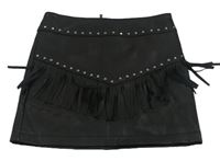 Černá koženková sukně s třásněmi River Island