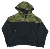Khaki-černá mikina s army rukávy a kapucí M&S