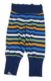 Tmavomodro-oranžovo-barevné pruhované tepláky 