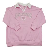 Růžová šatová mikina s nápisem a košilovým límcem Primark