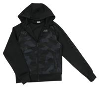 Černo-šedá vzorovaná propínací sportovní mikina se šusťákovým prvkem a kapucí Rascal