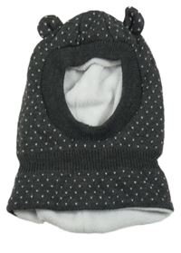 Šedo-bílá puntíkatá zateplená kukla s oušky 