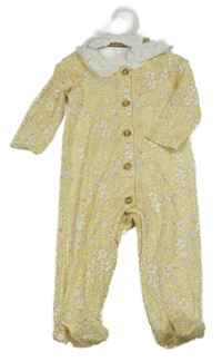 Nové - 2set - Žluto-bílý květovaný overal s límečkem + čelenka s mašlí 