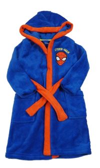 Tmavomodro-červený plyšový župan se Spidermanem a kapucí 