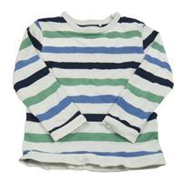 Bílo-tmavomodro-zelená pruhovaná mikina Topolino