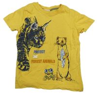 Hořčicové tričko se zvířátky Kids