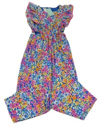 Nové - Tmavomodro-růžovo-barevný květovaný kalhotový overal Monsoon