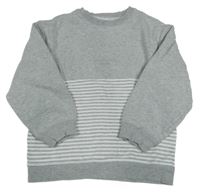 Světlešedo-bílá mikina s pruhy a nápisem 