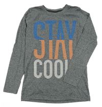 Šedé melírované triko s nápisy 