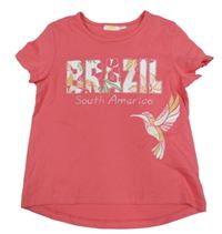 Růžové tričko s nápisem a ptáčkem zn.Kids