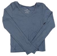 Šedomodré žebrované crop triko H&M