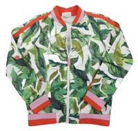 Bílo-zeleno-červeno-růžová propínací mikina s listy H&M