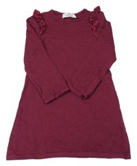 Vínové svetrové šaty s volánky H&M