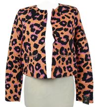 Nové - Dámský růžovo-tmavomodrý vzorovaný sakový cardigán Atmosphere 