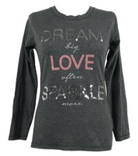 Dámské tmavošedé triko s nápisem z flitrů Love To Lounge 