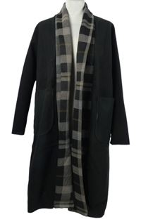 Dámský černo-kostkovaný flaušový kabátový cardigán 