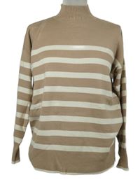 Dámský béžovo-smetanový pruhovaný svetr se stojáčkem Peacocks 