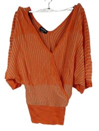 Dámské oranžovo-zlaté pruhované úpletové volné tričko Bebe 