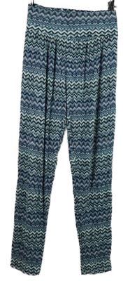 Dámské modro-světlemodré vzorované volné letní kalhoty Gina Benotti 