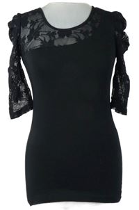 Dámské černé triko s krajkovými rukávy Esprit 