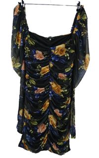 Dámské černé květované tylové řasené šaty MissGuided 