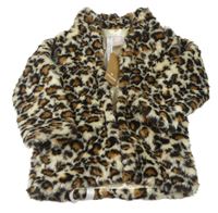 Bílý kožešinový podšitý kabát s leopardím vzorem 